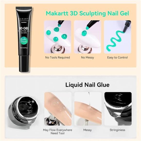 Makartt 3D Gel Nail Art- 3D Nail Gel Sculpting Gel for Nail Designs 15ml 3 in 1 - Picture 6 of 16